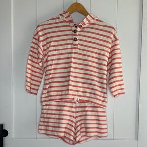 Striped Kids Short Set - Coral and White Size L (10-12)